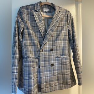 Evereve Blue and White Checkered Blazer